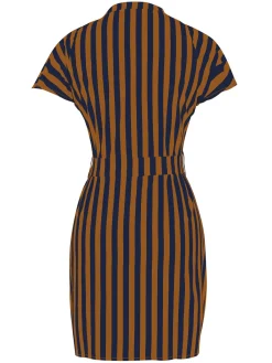 Outlet Retro Stage 1960s Cap Sleeve Vertical Stripe Pencil Dress