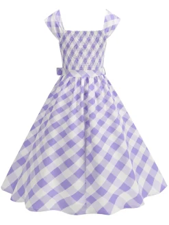Sale Retro Stage 1950s Cap Sleeves Argyle Plaid Swing Dress