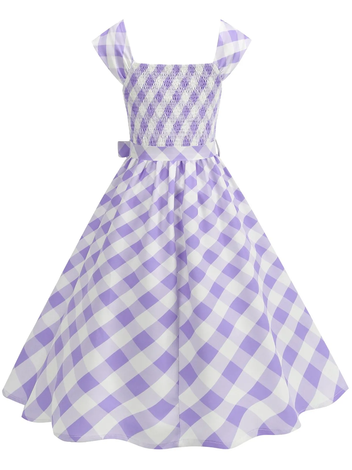 Sale Retro Stage 1950s Cap Sleeves Argyle Plaid Swing Dress