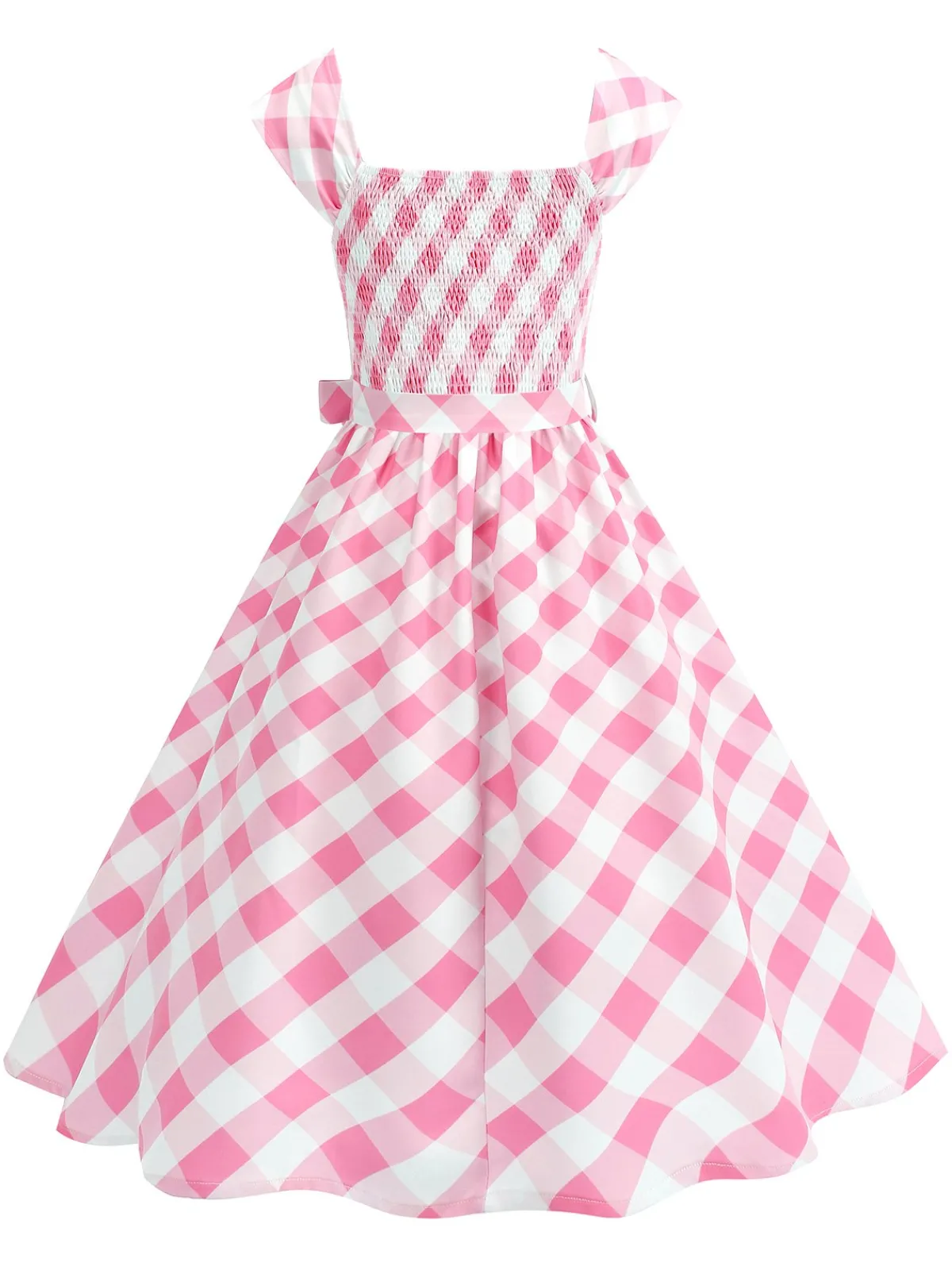 Sale Retro Stage 1950s Cap Sleeves Argyle Plaid Swing Dress