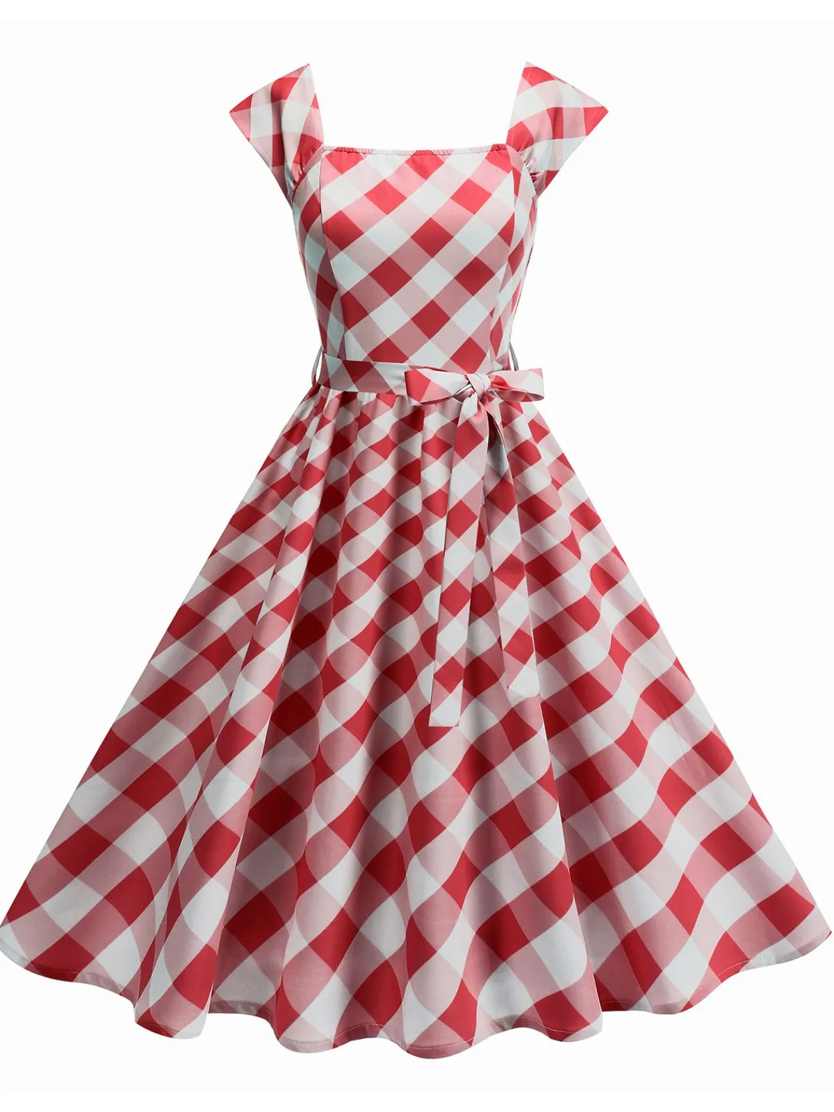 Sale Retro Stage 1950s Cap Sleeves Argyle Plaid Swing Dress