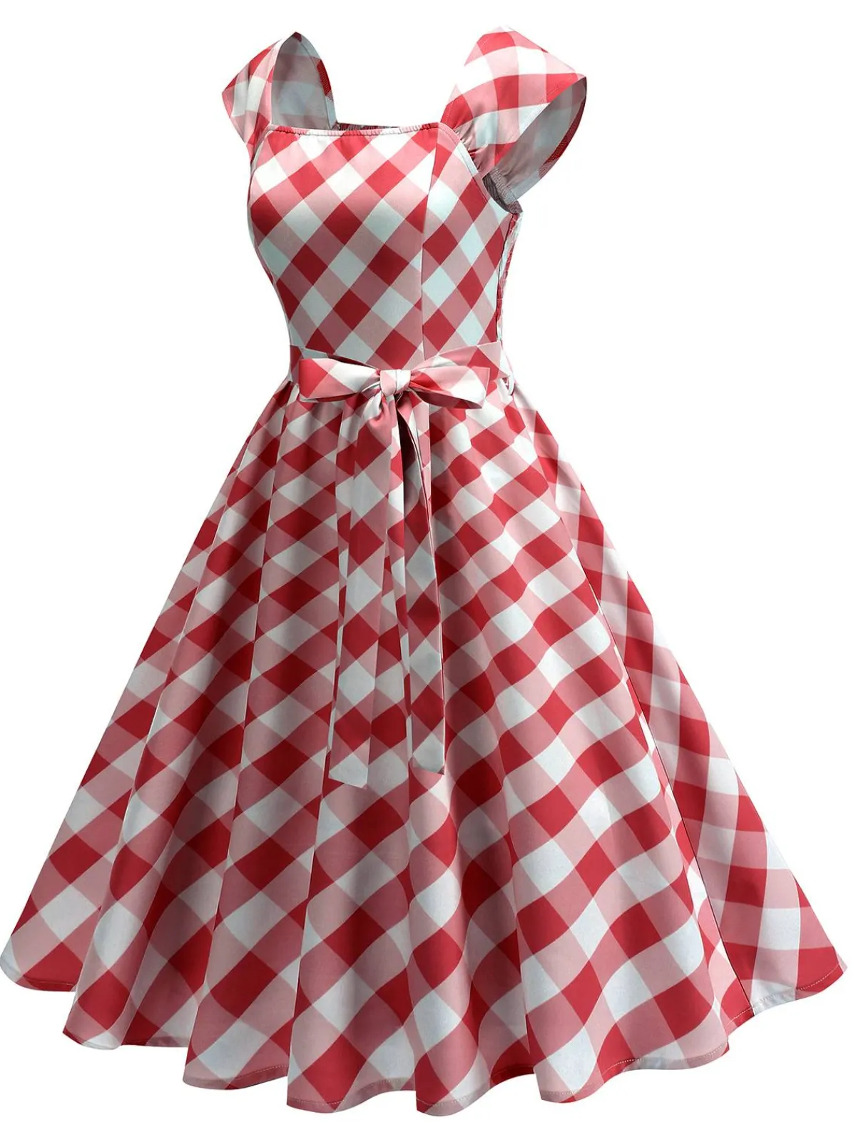 Sale Retro Stage 1950s Cap Sleeves Argyle Plaid Swing Dress