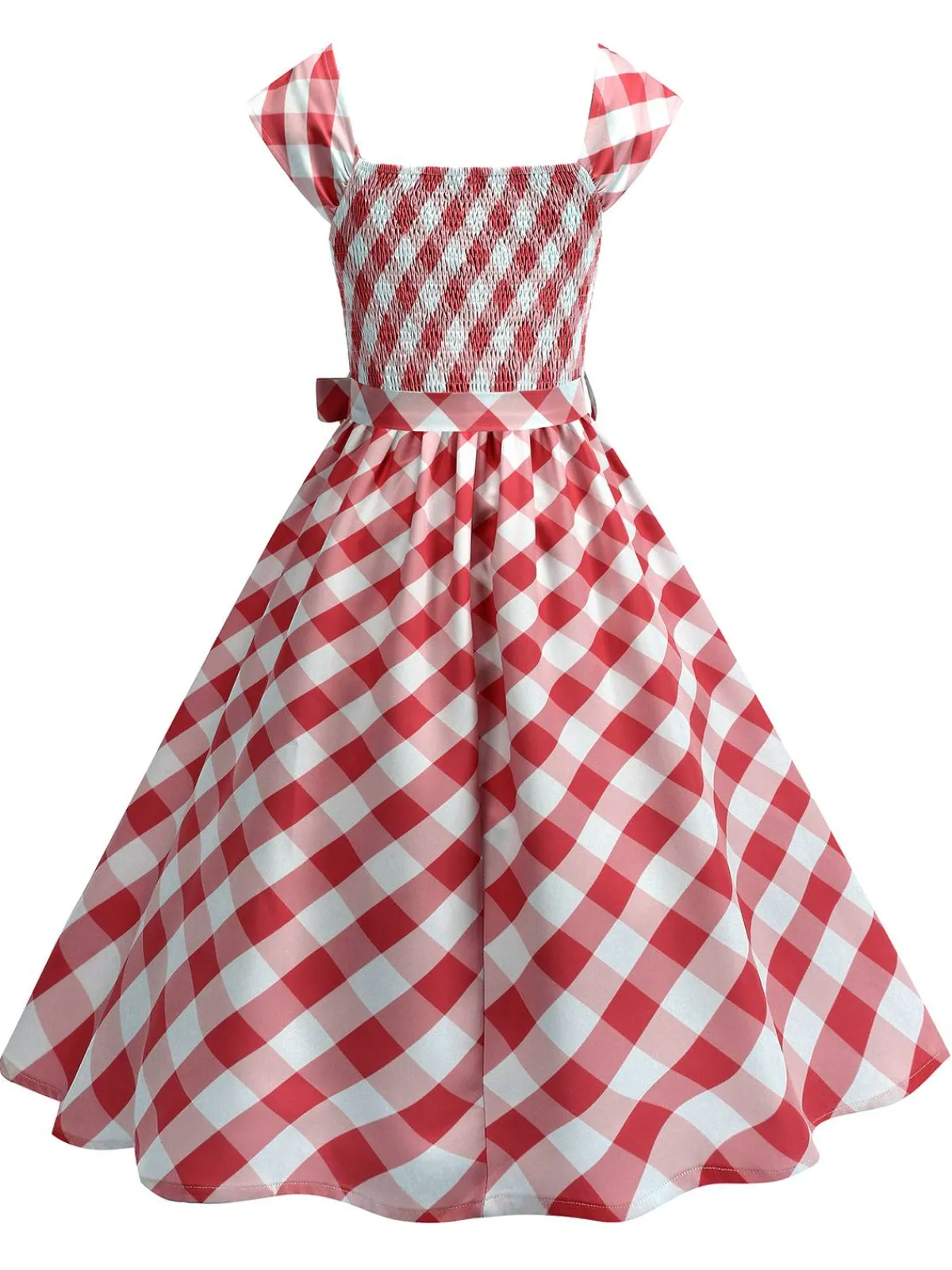 Sale Retro Stage 1950s Cap Sleeves Argyle Plaid Swing Dress