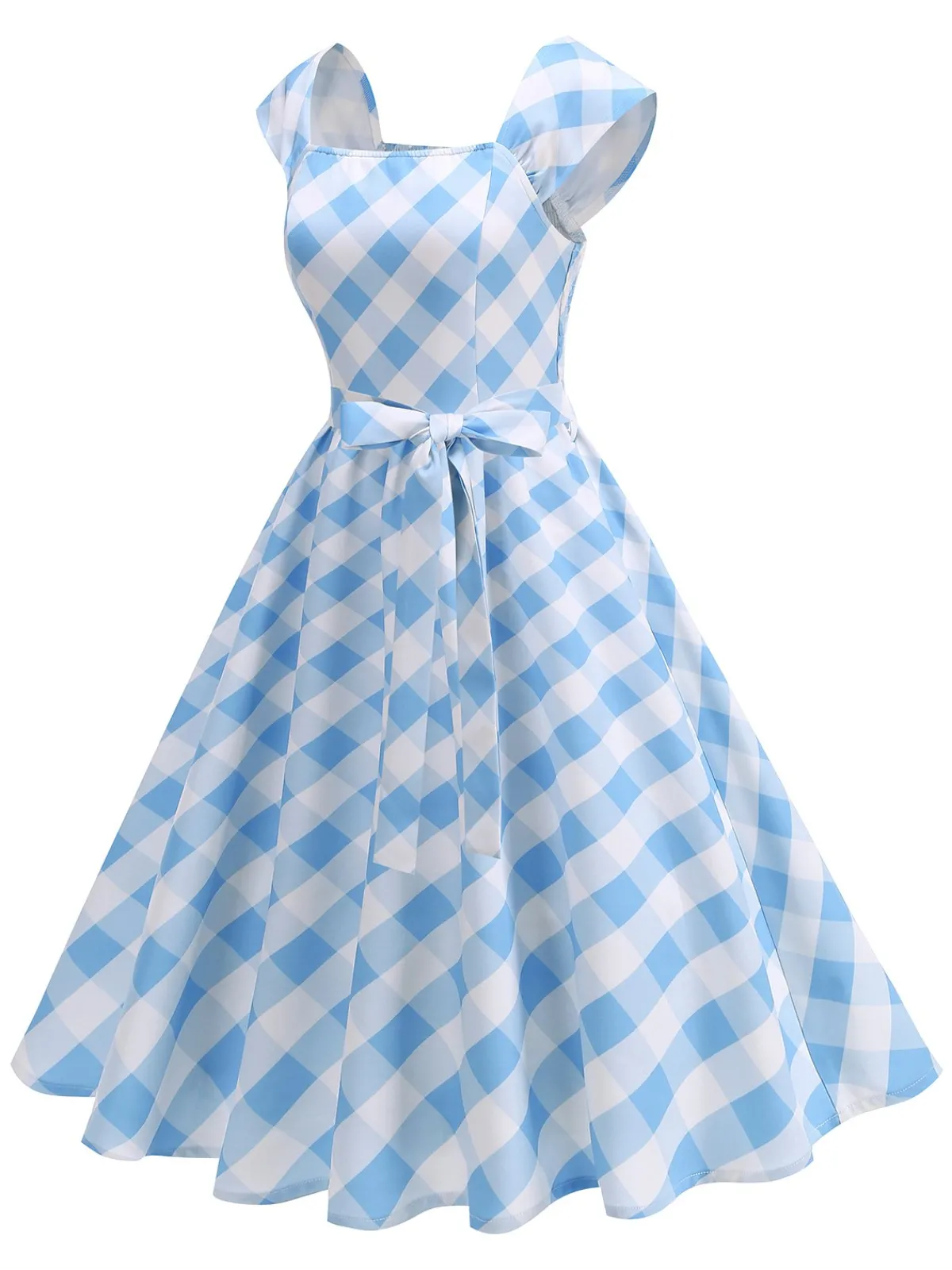 Sale Retro Stage 1950s Cap Sleeves Argyle Plaid Swing Dress