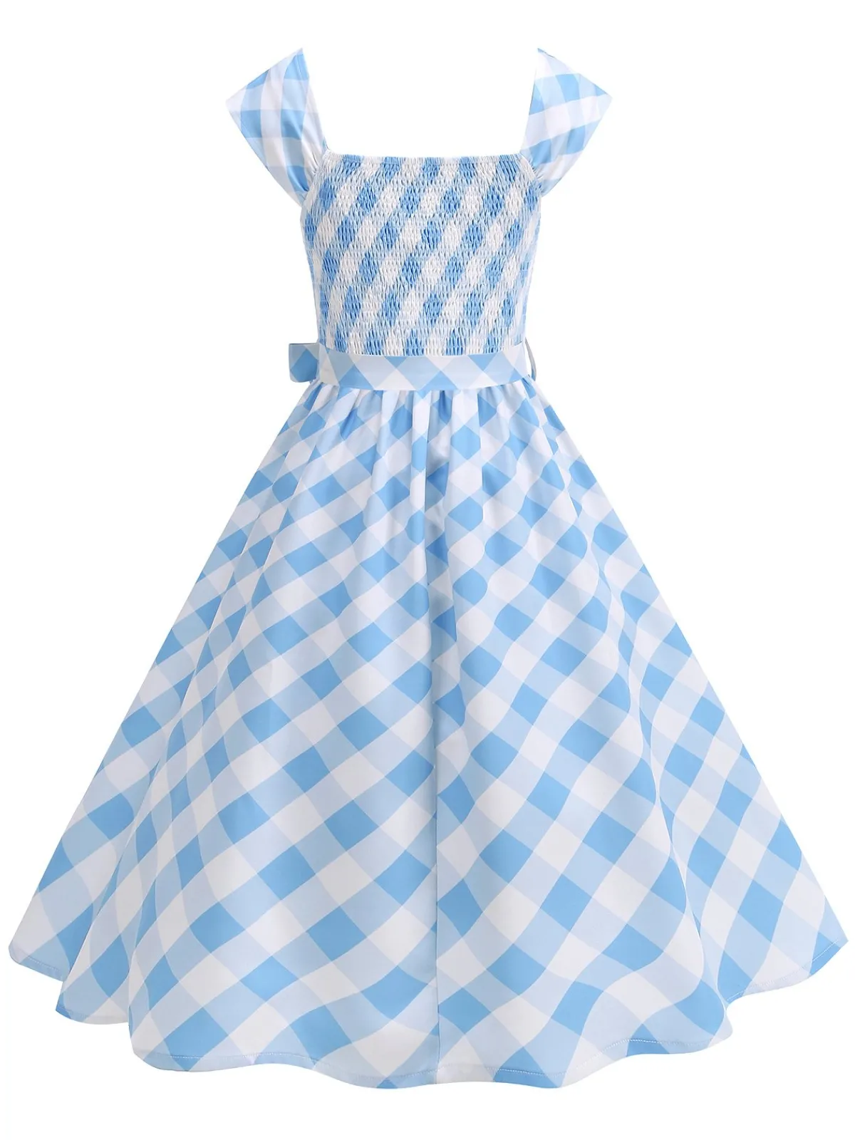 Sale Retro Stage 1950s Cap Sleeves Argyle Plaid Swing Dress