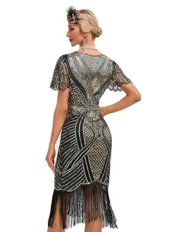 Clearance Retro Stage 1920s Cap Sleeves Tassel Sequined Dress