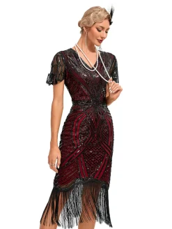 Clearance Retro Stage 1920s Cap Sleeves Tassel Sequined Dress