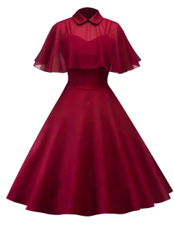 Fashion Retro Stage 1950s Cape Patchwork Swing Dress