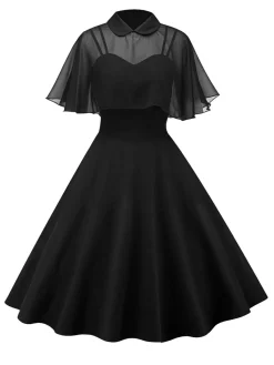 Fashion Retro Stage 1950s Cape Patchwork Swing Dress