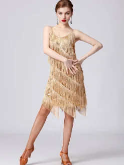 Online Retro Stage 1920s Charleston Layered Tassel Straps Dress