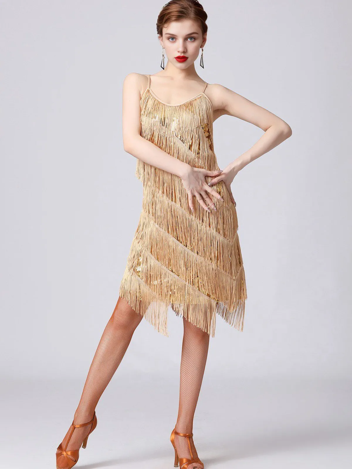Online Retro Stage 1920s Charleston Layered Tassel Straps Dress