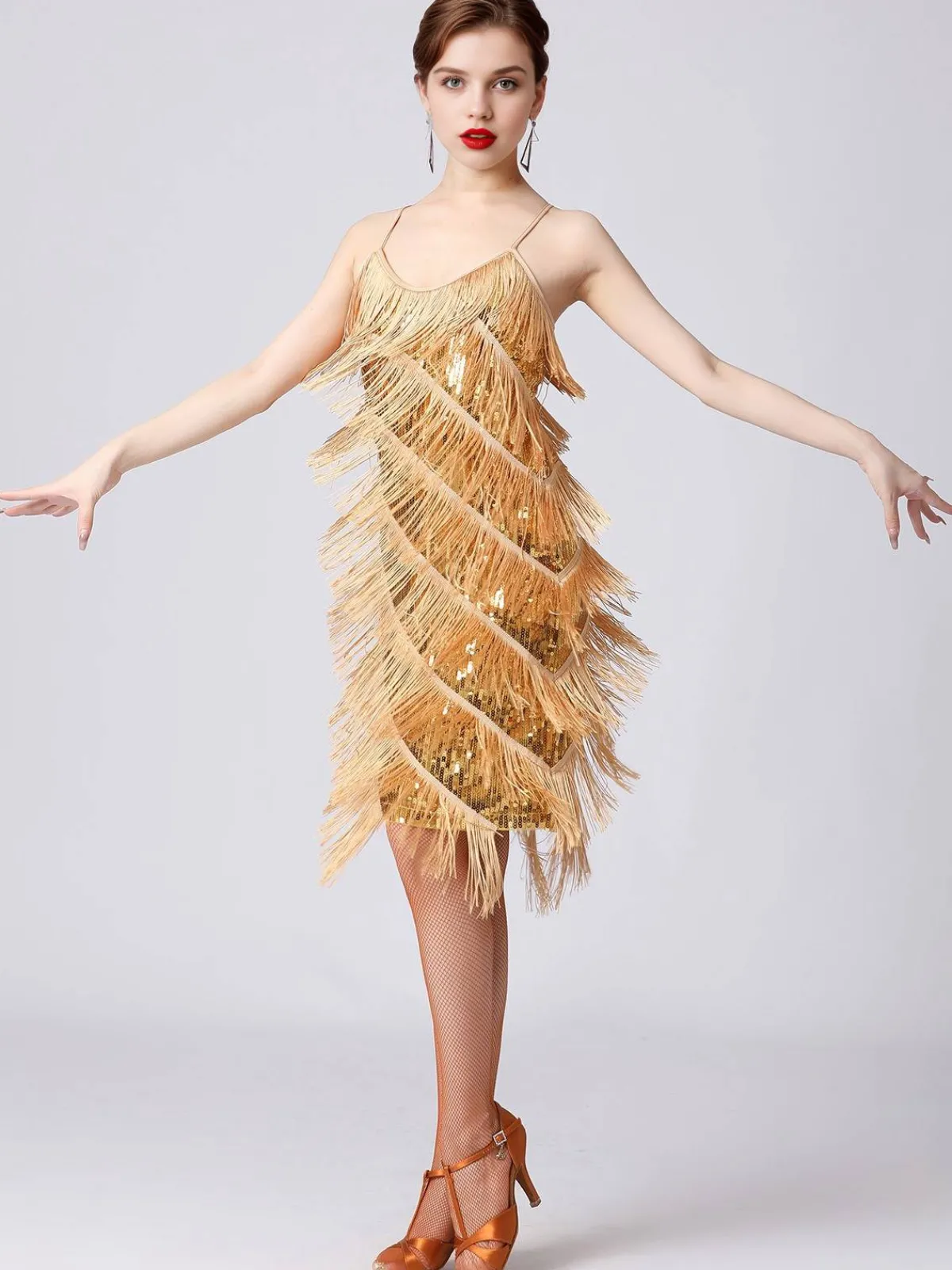 Online Retro Stage 1920s Charleston Layered Tassel Straps Dress