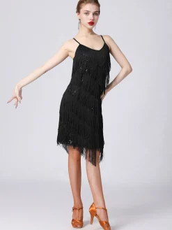 Online Retro Stage 1920s Charleston Layered Tassel Straps Dress