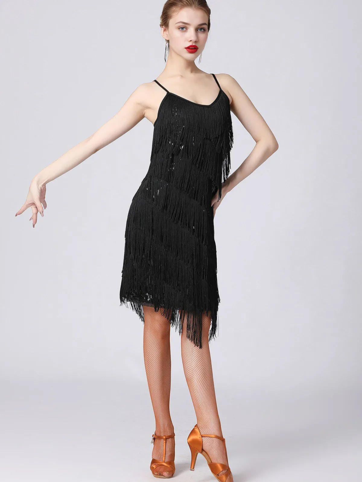 Online Retro Stage 1920s Charleston Layered Tassel Straps Dress