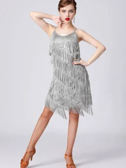 Online Retro Stage 1920s Charleston Layered Tassel Straps Dress