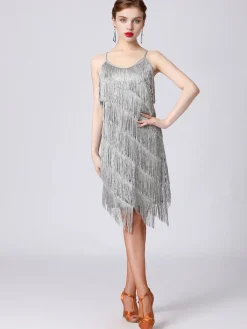 Online Retro Stage 1920s Charleston Layered Tassel Straps Dress