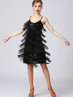 Online Retro Stage 1920s Charleston Layered Tassel Straps Dress