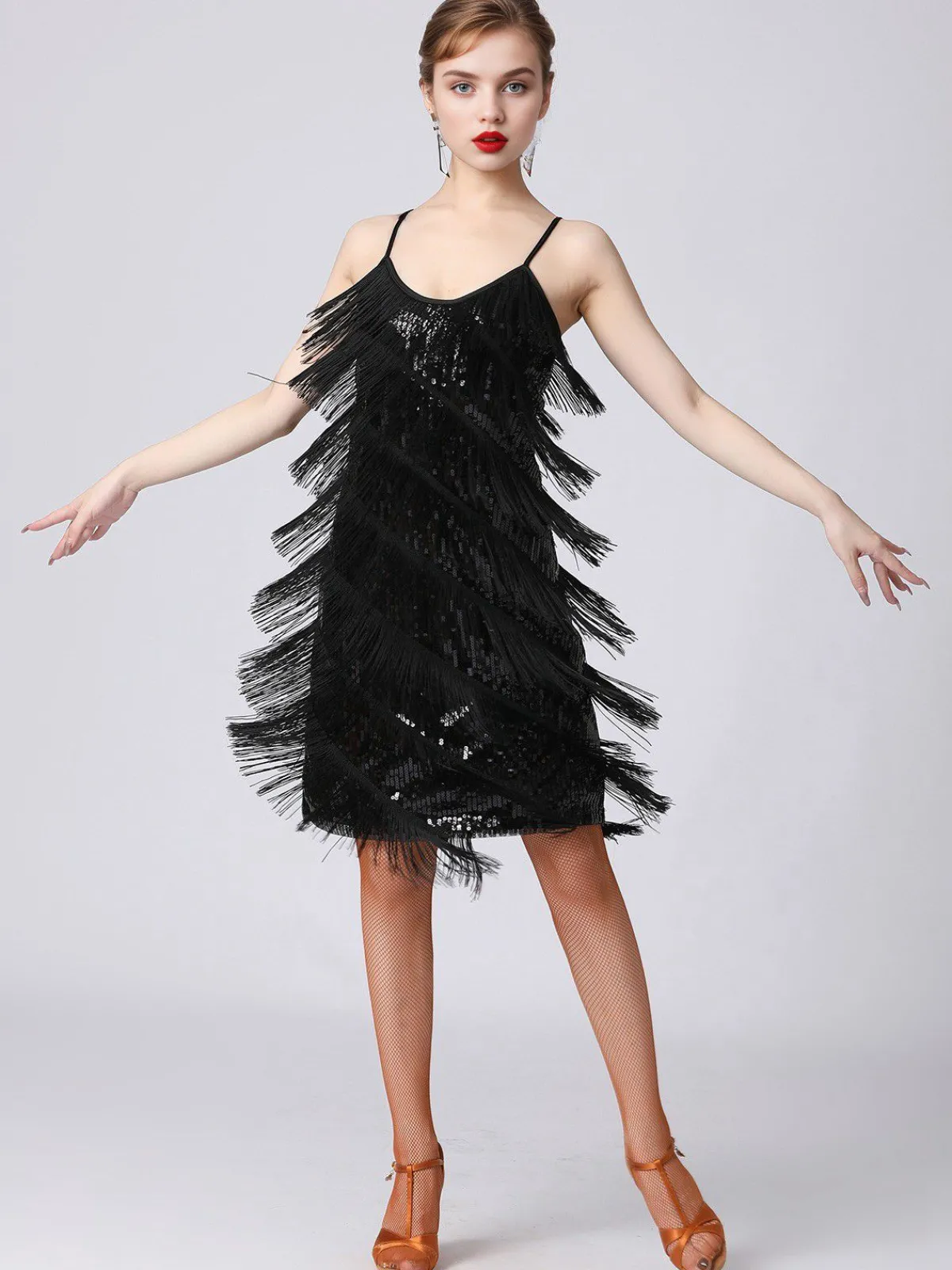 Online Retro Stage 1920s Charleston Layered Tassel Straps Dress