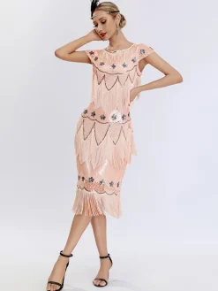 Online Retro Stage 1920s Charleston Sequins Tassel Patchwork Dress