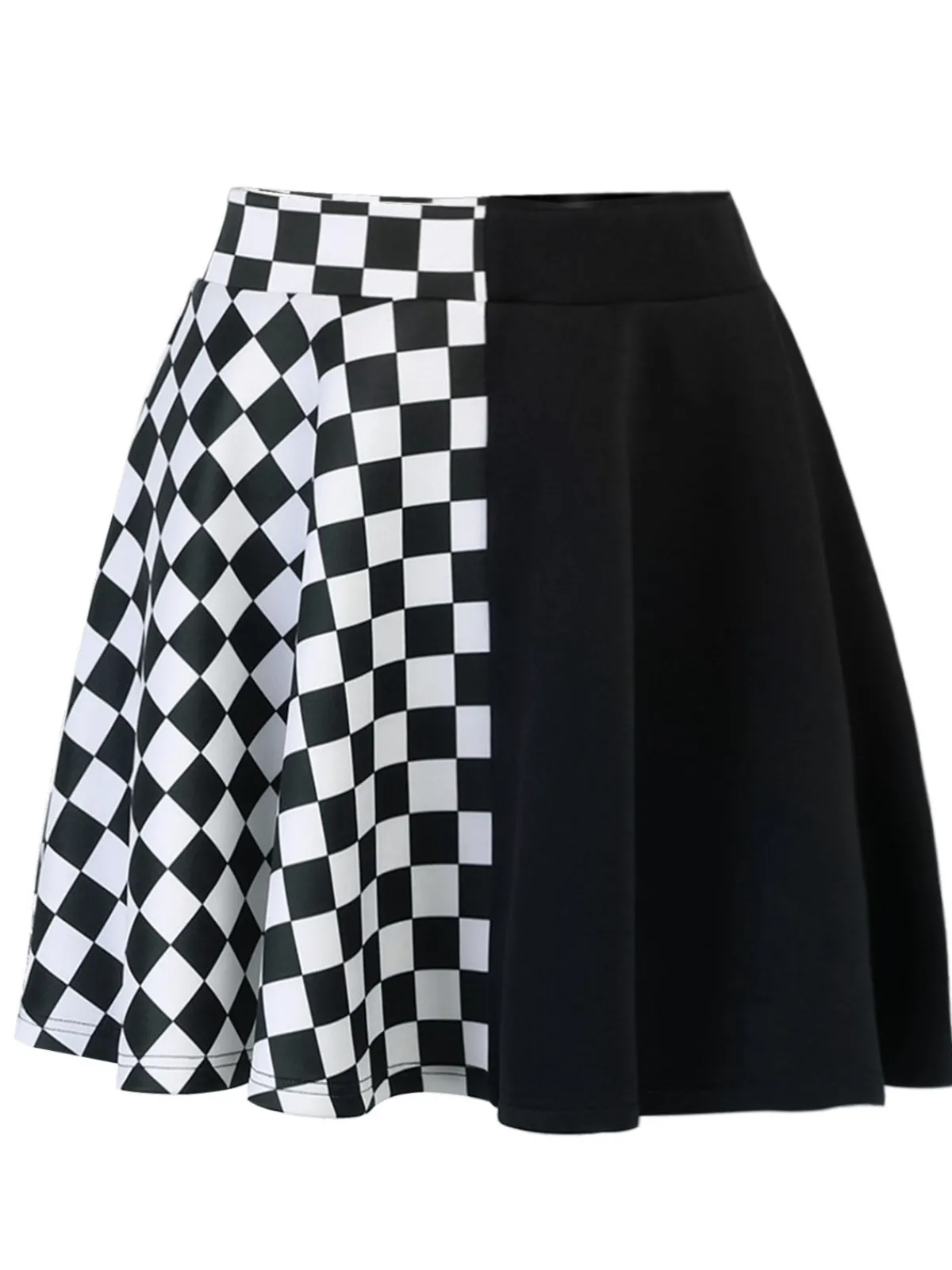 Hot Retro Stage 1970s Checks Plaid Ruched Patchwork Skirt