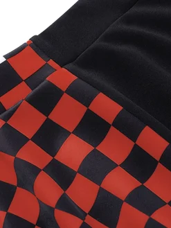 Hot Retro Stage 1970s Checks Plaid Ruched Patchwork Skirt