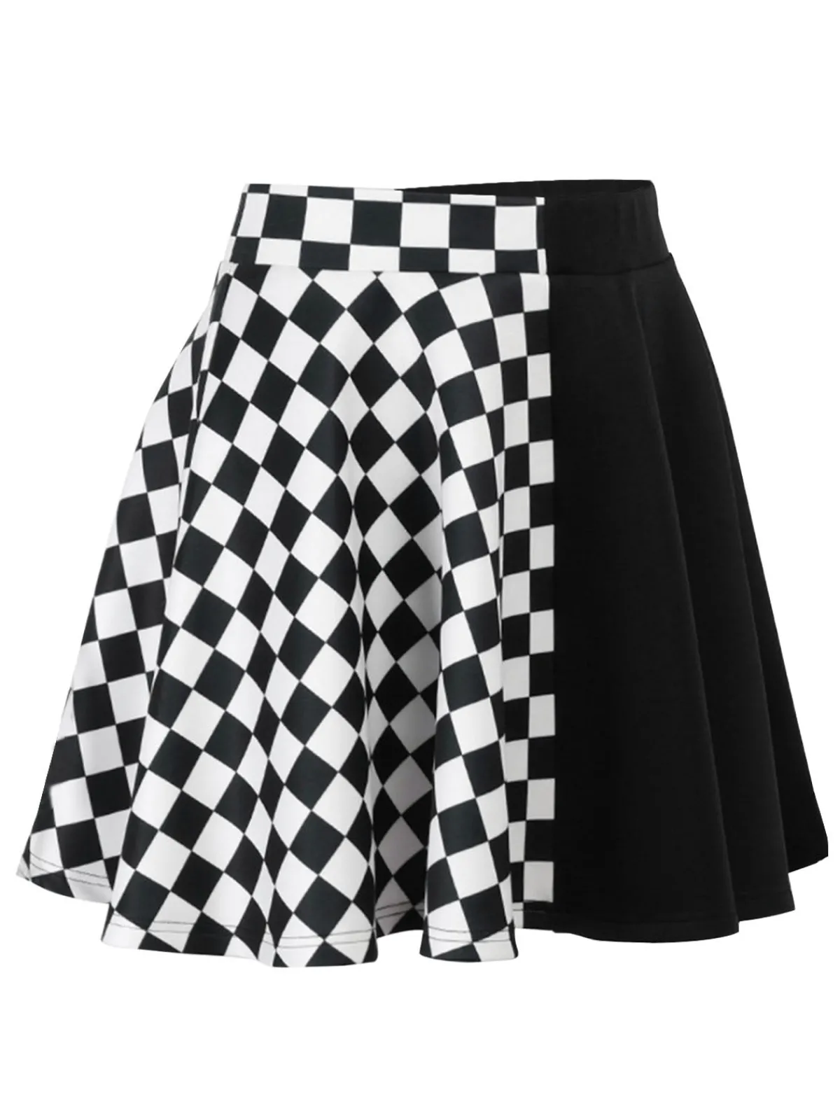 Hot Retro Stage 1970s Checks Plaid Ruched Patchwork Skirt
