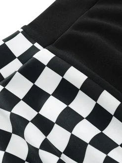Hot Retro Stage 1970s Checks Plaid Ruched Patchwork Skirt