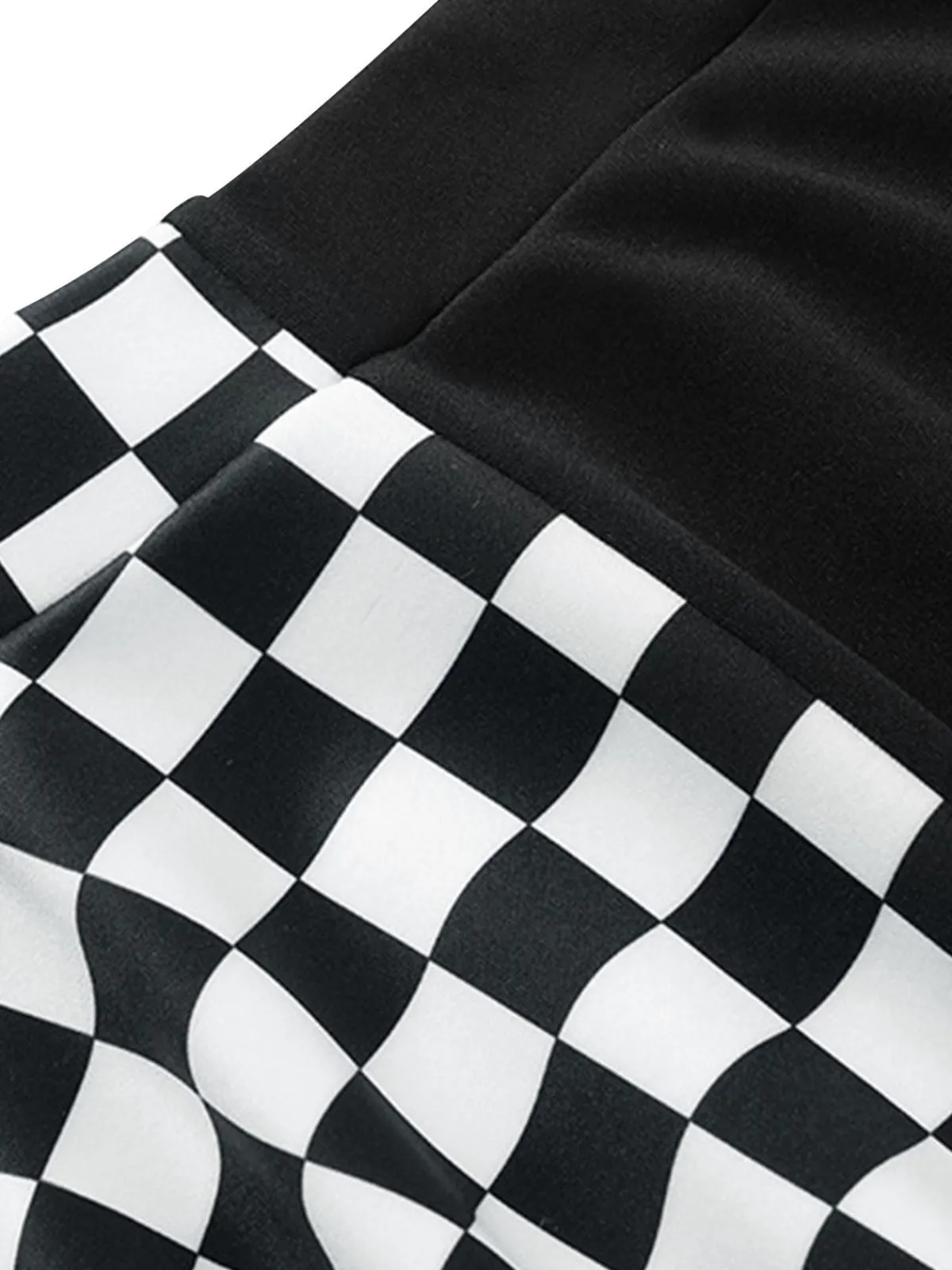 Hot Retro Stage 1970s Checks Plaid Ruched Patchwork Skirt