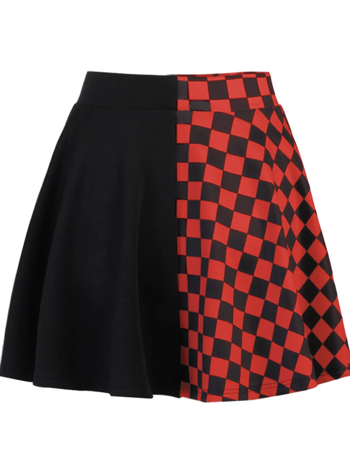 Hot Retro Stage 1970s Checks Plaid Ruched Patchwork Skirt