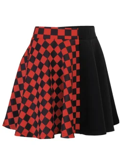 Hot Retro Stage 1970s Checks Plaid Ruched Patchwork Skirt