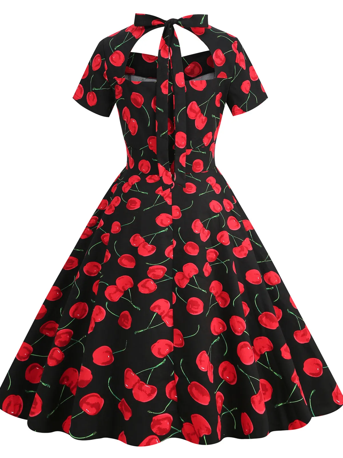 Clearance Retro Stage 1950s Cherry Sweetheart Short Sleeve Lace Up Dress