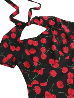 Clearance Retro Stage 1950s Cherry Sweetheart Short Sleeve Lace Up Dress