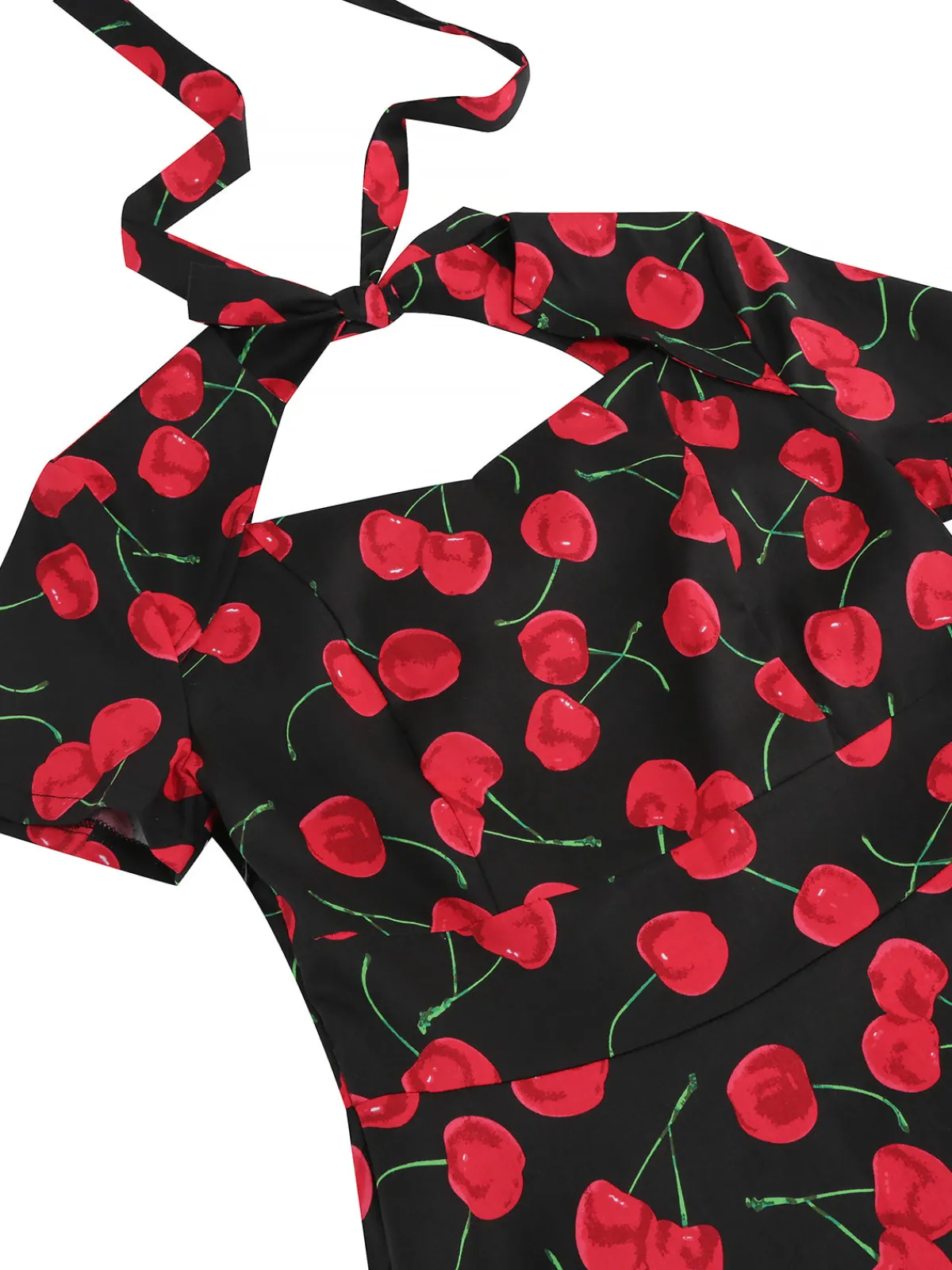 Discount Retro Stage 1950s Cherry Sweetheart Short Sleeve Lace Up Dress