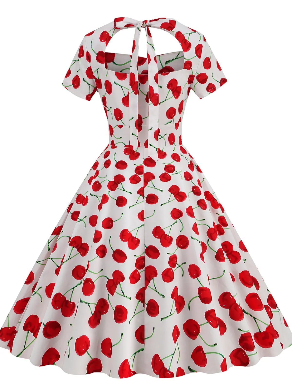 Discount Retro Stage 1950s Cherry Sweetheart Short Sleeve Lace Up Dress