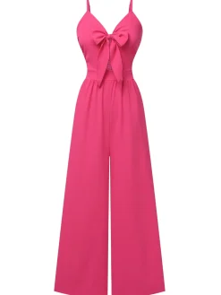Hot Retro Stage 1950s Chest Bow Spaghetti Strap Jumpsuit