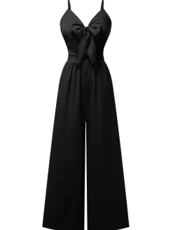 Hot Retro Stage 1950s Chest Bow Spaghetti Strap Jumpsuit