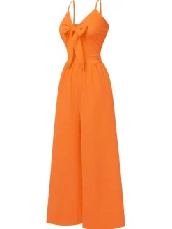 Hot Retro Stage 1950s Chest Bow Spaghetti Strap Jumpsuit