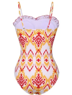 Discount Retro Stage 1960s Smocking Strap Bandeau Swimsuit Chevron