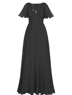 Discount Retro Stage 1950s Chiffon V-Neck Solid Vintage Dress