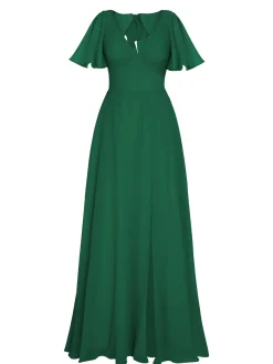 Discount Retro Stage 1950s Chiffon V-Neck Solid Vintage Dress