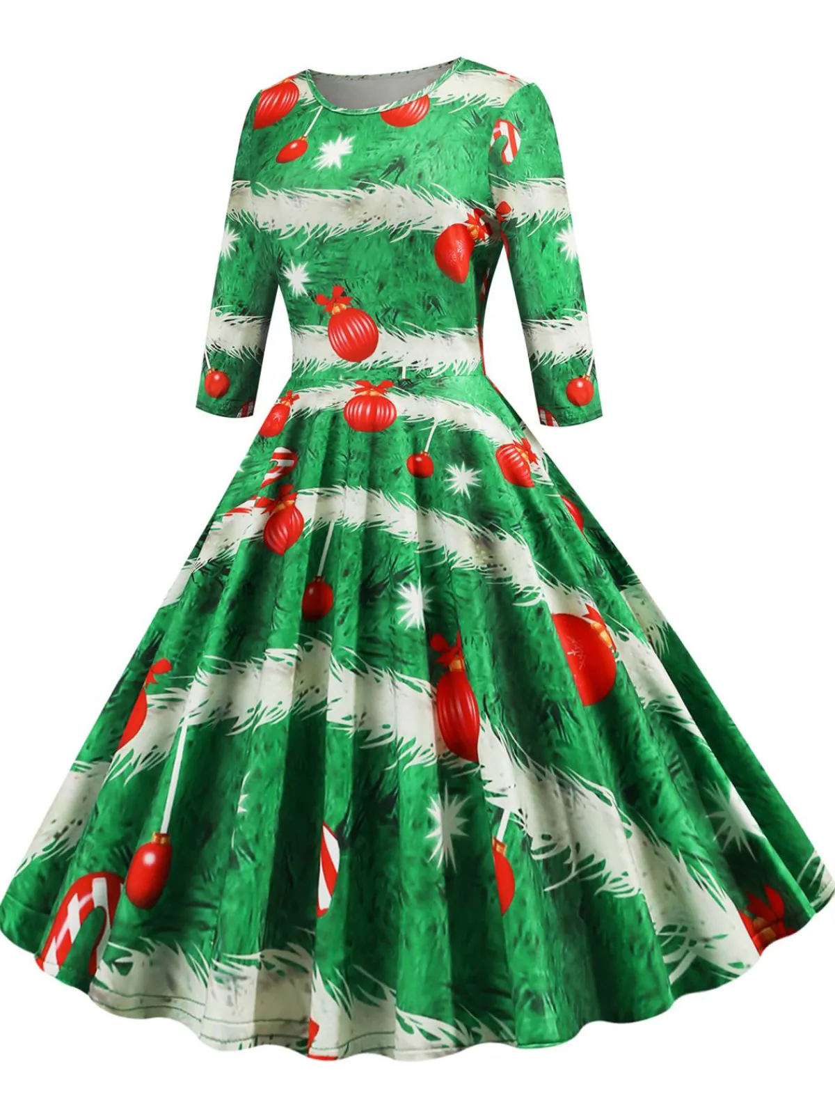 Discount Retro Stage 1950s Christmas Crew Neck Half Sleeve Dress