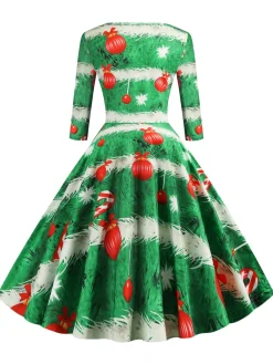 Discount Retro Stage 1950s Christmas Crew Neck Half Sleeve Dress