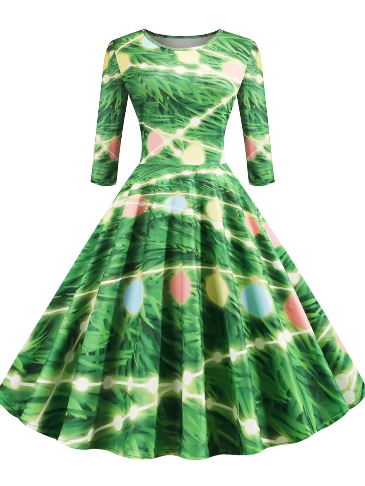 Discount Retro Stage 1950s Christmas Crew Neck Half Sleeve Dress