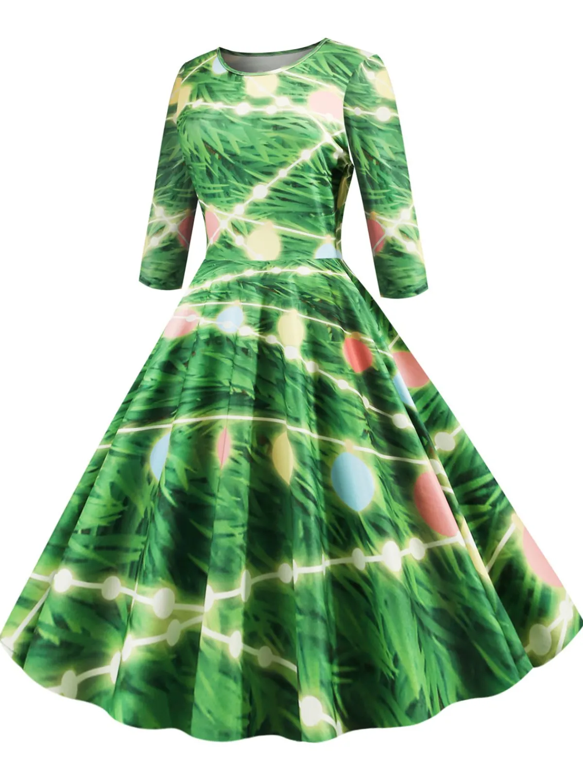 Discount Retro Stage 1950s Christmas Crew Neck Half Sleeve Dress