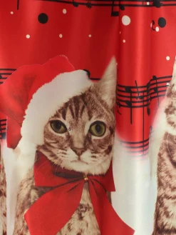 Discount Retro Stage 1950s Christmas Kitty Swing Dress