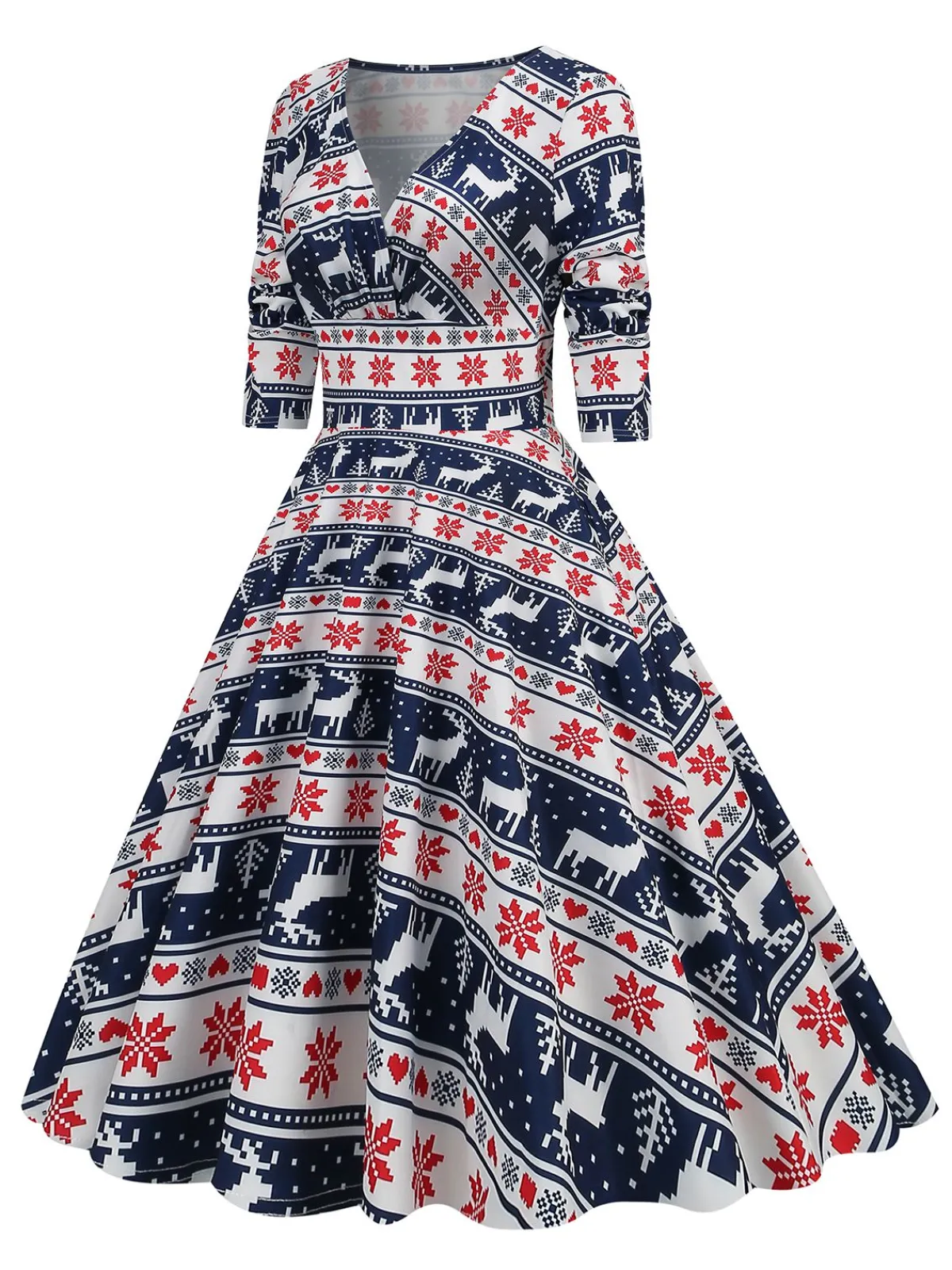 Clearance Retro Stage 1950s Christmas Patchwork V-neck Dress