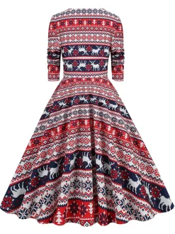 Clearance Retro Stage 1950s Christmas Patchwork V-neck Dress