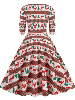 Clearance Retro Stage 1950s Christmas Patchwork V-neck Dress
