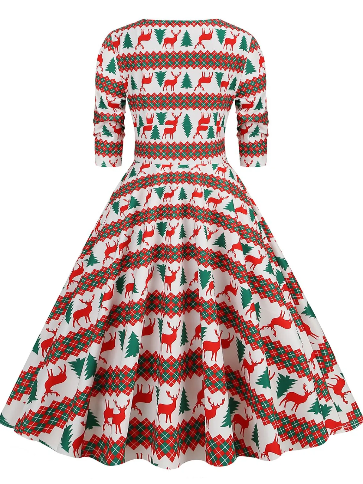 Clearance Retro Stage 1950s Christmas Patchwork V-neck Dress