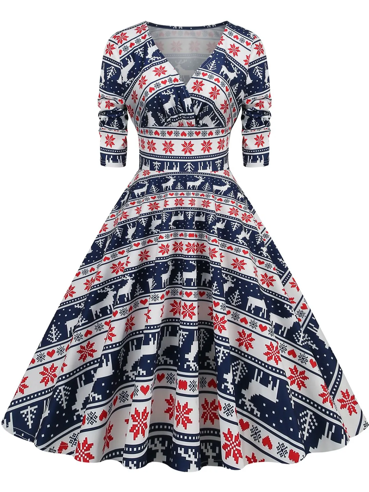 Clearance Retro Stage 1950s Christmas Patchwork V-neck Dress